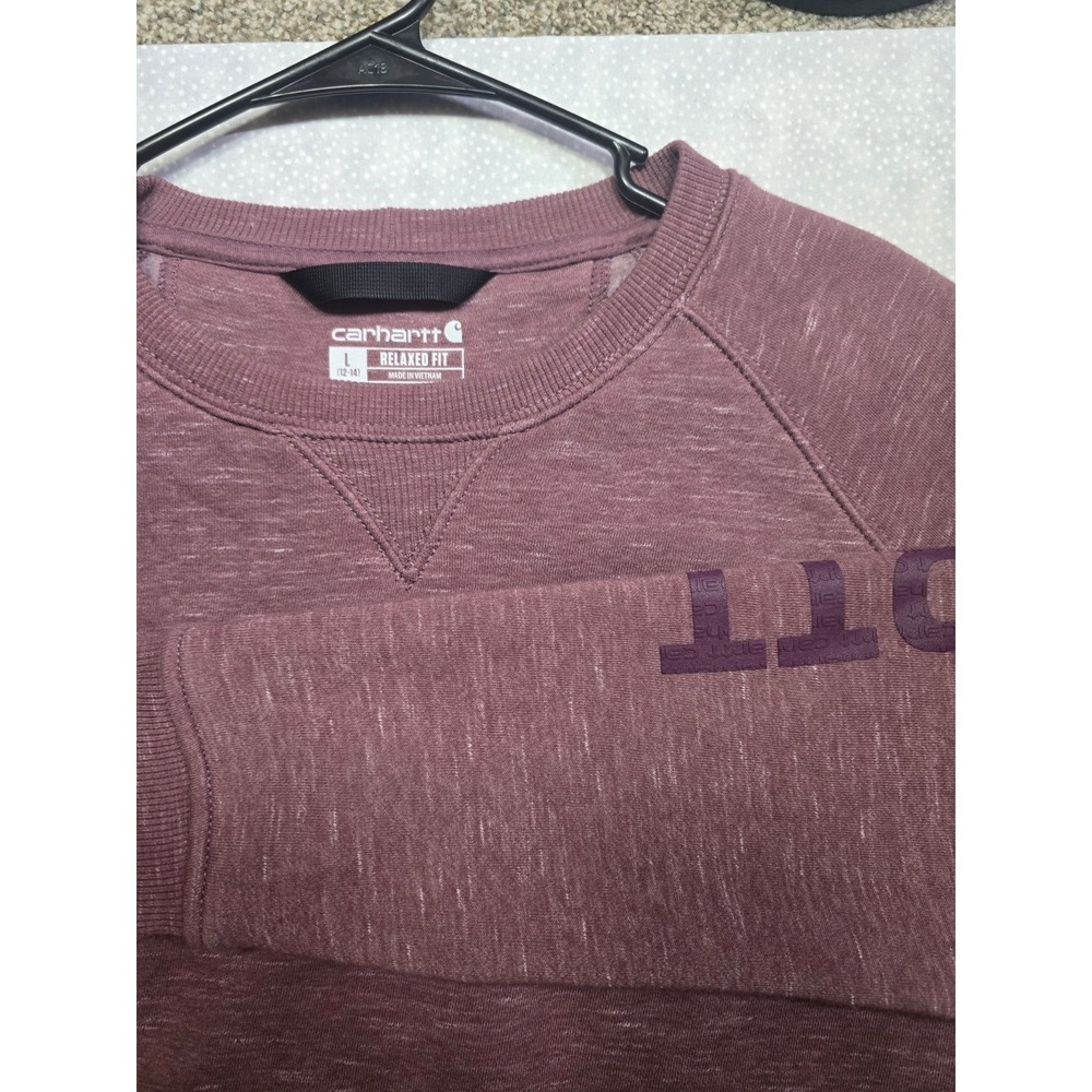 Carhartt Relaxed Fit Sweatshirt Women's Size Large Maroon Logo & Stretch Sides